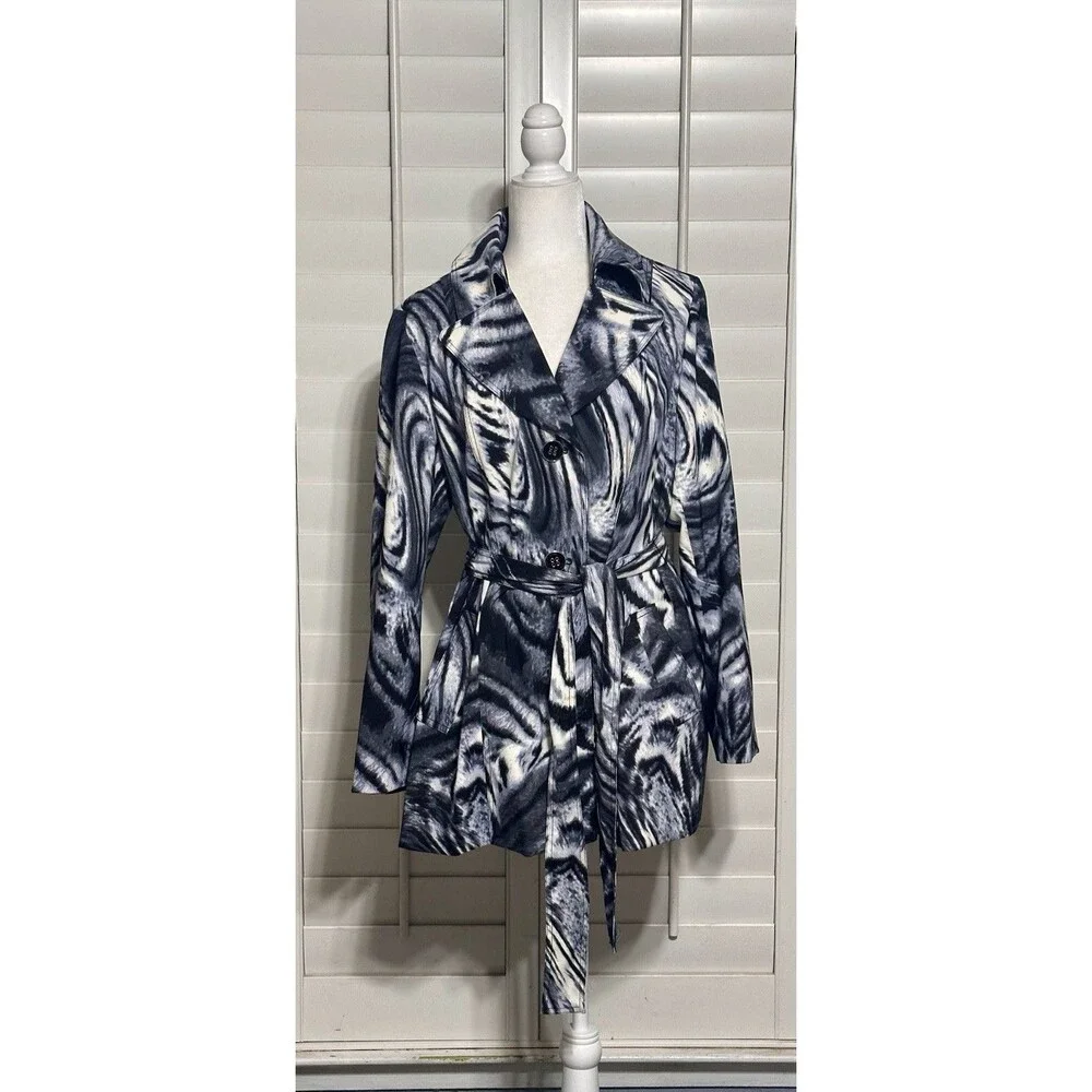 Susan Graver Women Size L Animal Print Zebra Black Grey Lined Jacket Boho